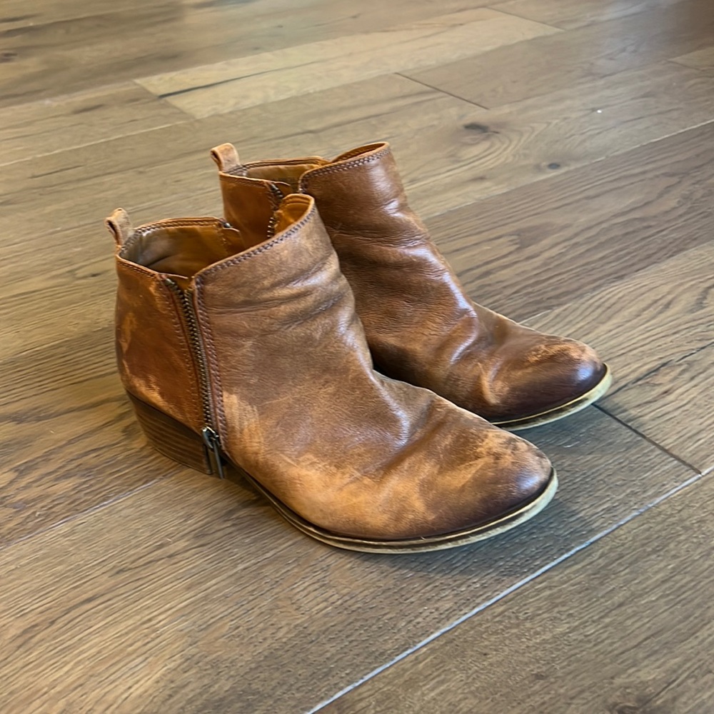 Women's Brown Leather Ankle Booties with Side Zip